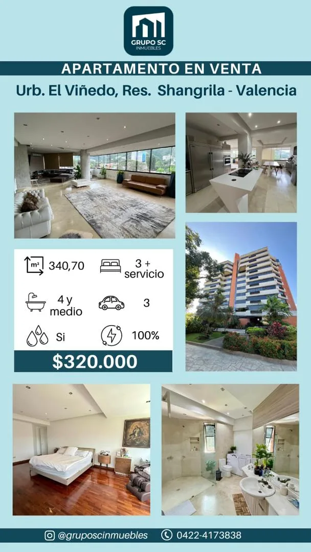 Apartamento en Venta en Urb. El Viñedo, Res. Shangrila – Valencia — 4 hab 340m² — USD 320,000
