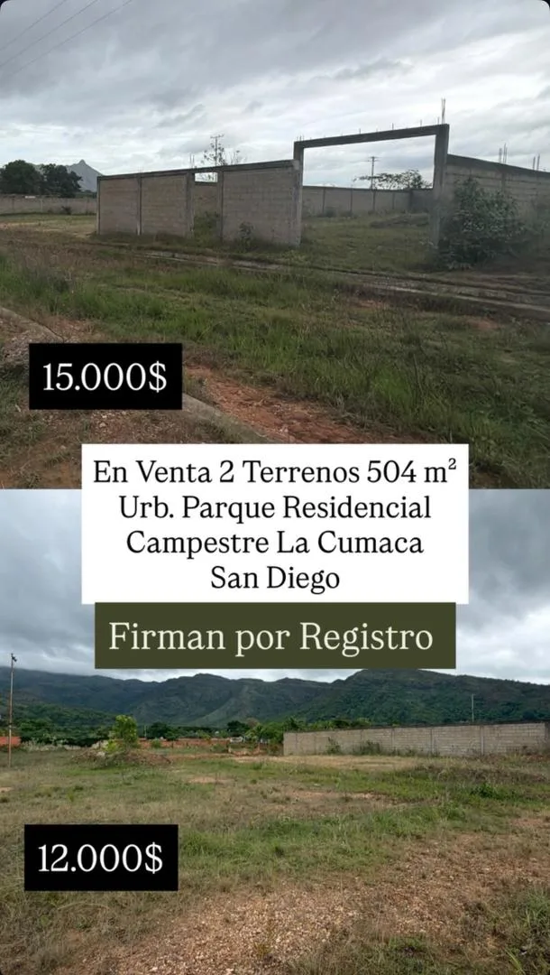 Terreno en Venta en Urbanización Parque Residencial Campestre La Cumaca 504m² — USD 15,000