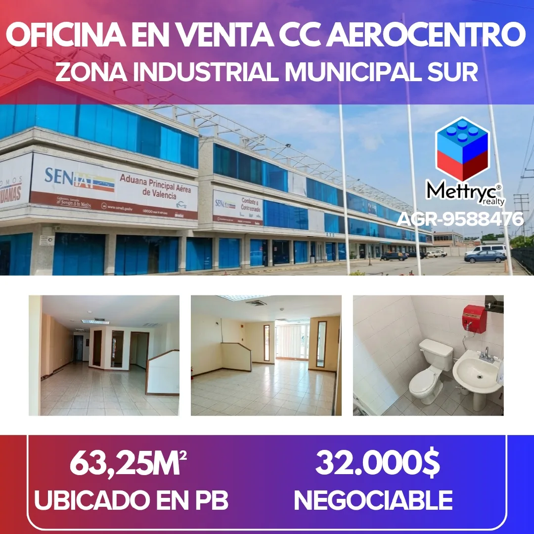 Oficina en Venta en CC Aerocentro, Zona Industrial Municipal Sur, Valencia — 3 hab 63m² — USD 32,000