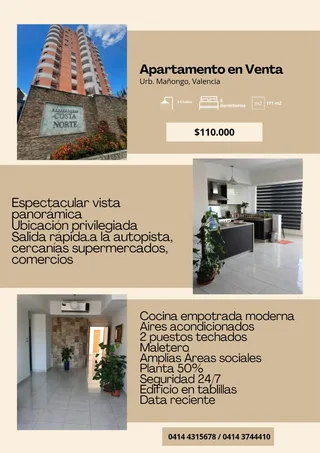 Apartamento en Residencias Costa Norte Urb Mañongo Valencia