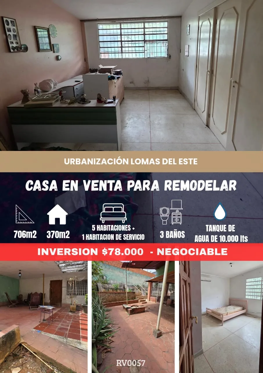 Casa en Venta en Lomas del este — 6 hab 706m² — USD 78,000