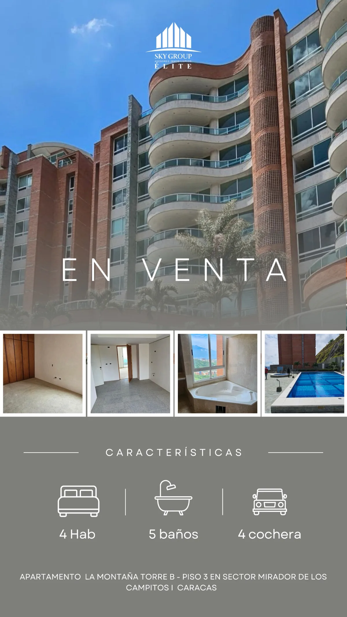 Apartamento en Venta en Mirador de Los Campitos I, Caracas — 4 hab 318m² — USD 1,049,598