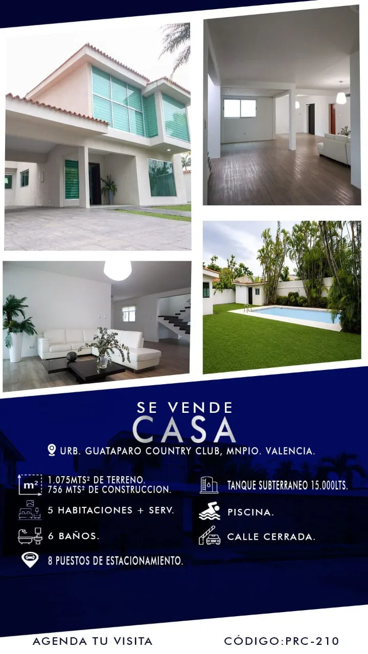 Casa en Venta en Urb. Guataparo Country Club — 7 hab 756m² — USD 980,000