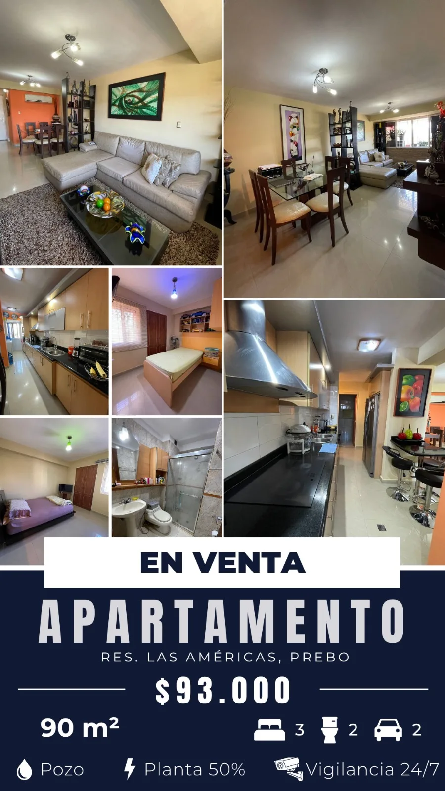 Apartamento en Venta en Res. Las Américas, Prebo, Valencia — 3 hab 90m² — USD 93,000