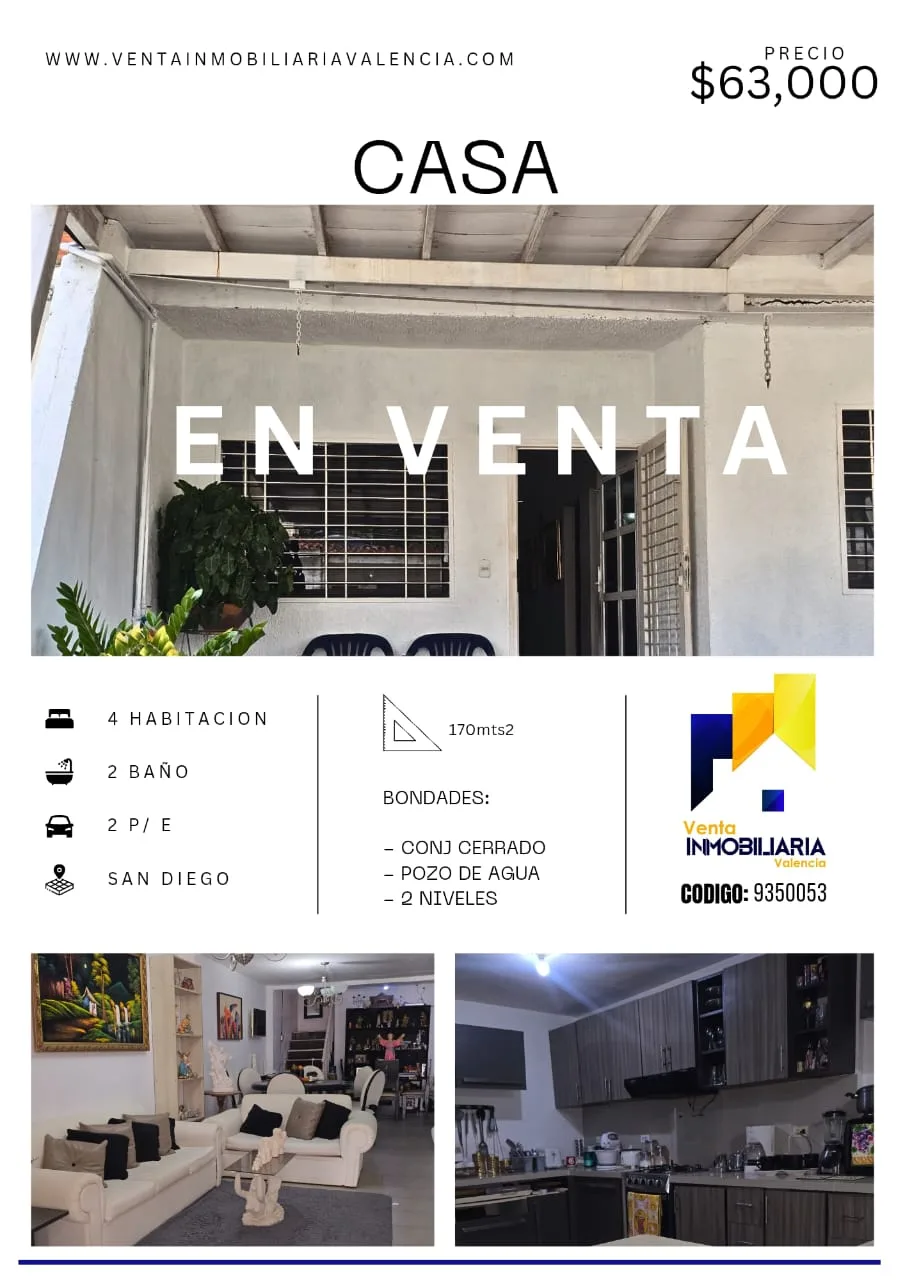 Casa en Venta en SAN DIEGO — 4 hab 170m² — USD 63,000