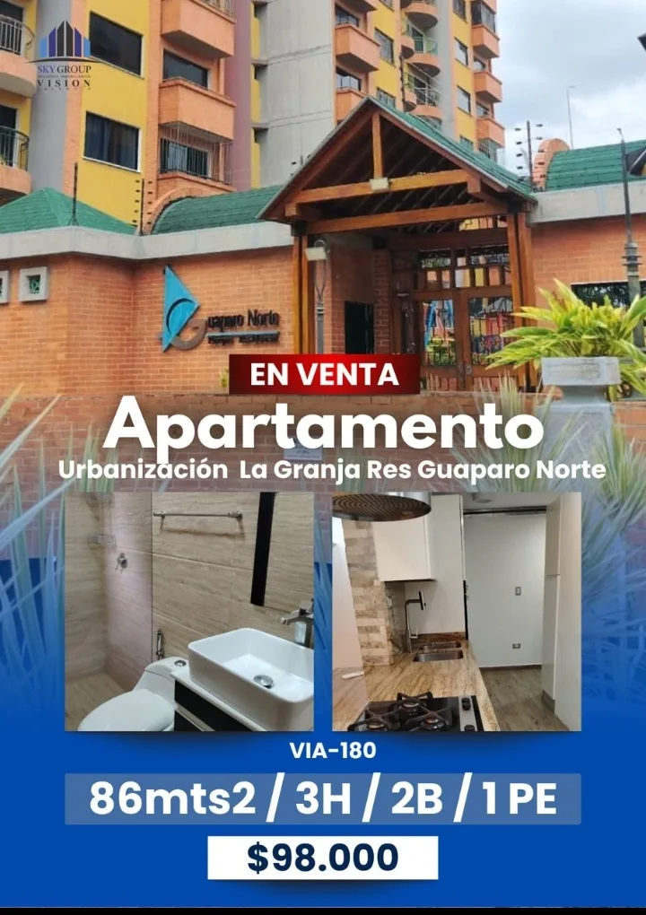 Apartamento en Venta en Urbanización La granja, Res Guaparo Norte — 3 hab 86m² — USD 98,000