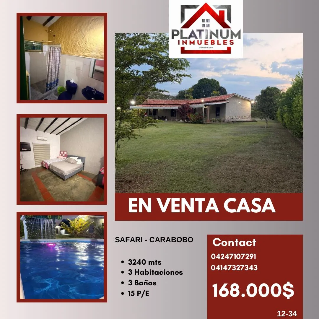 Casa en Venta en El Safari — 3 hab 250m² — USD 168,000
