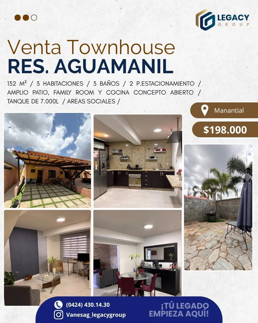 Townhouse en Venta en Res. Aguamanil, Naguanagua — 3 hab 121m² — USD 198,000