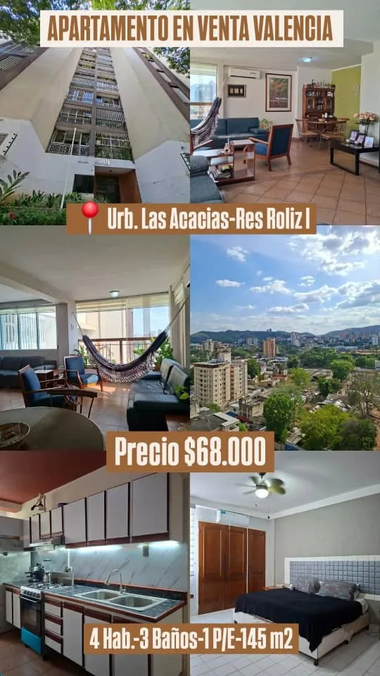 Apartamento en Venta en Residencias Roliz I, Urb Las Acacias Valencia — 4 hab 145m² — USD 68,000