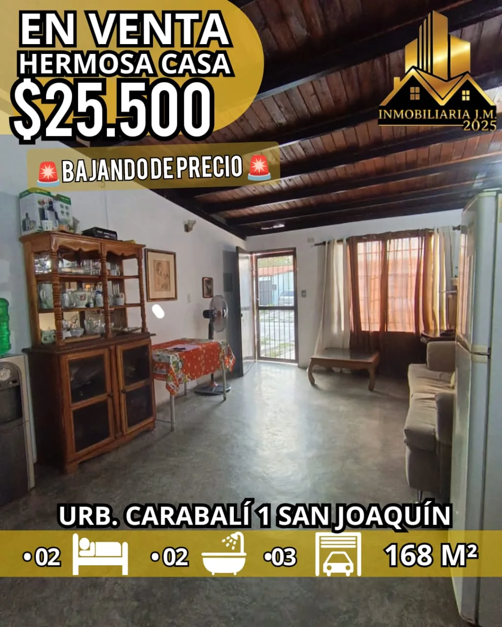Casa en Venta en URB. CARABALÍ - SAN JOAQUÍN — 2 hab 168m² — USD 25,500