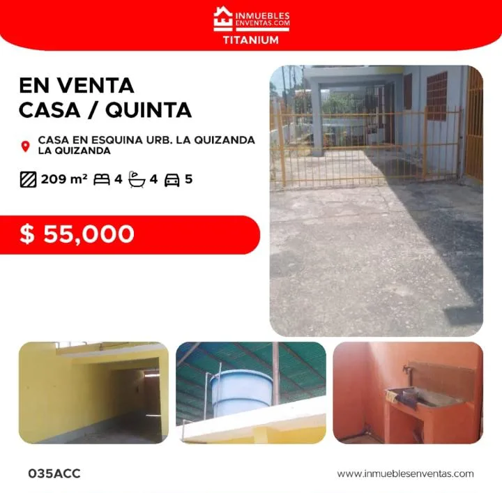 Casa en Venta en Urb. La Quizanda — 4 hab 209m² — USD 55,000