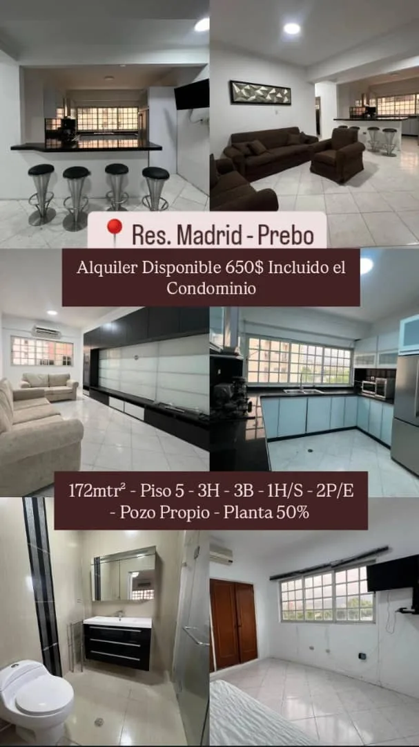 Apartamento en Alquiler en Prebo 1 — 3 hab 172m² — USD 650