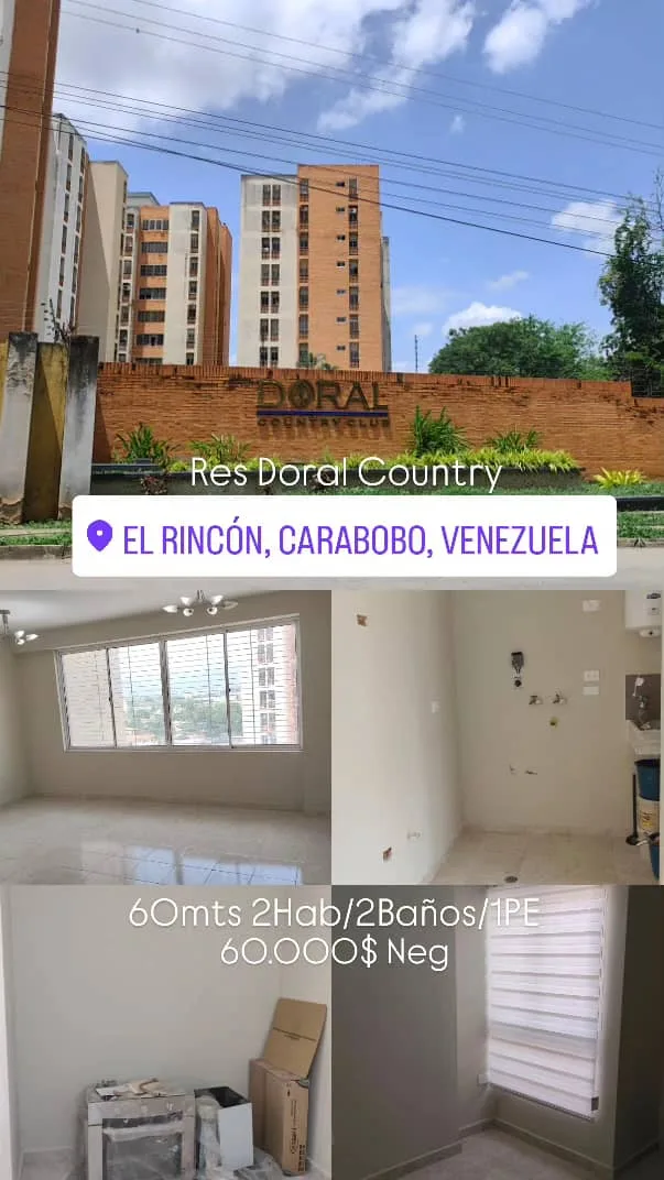 Apartamento en Venta en El Rincón Naguanagua Res Doral Country — 2 hab 60m² — USD 60,000