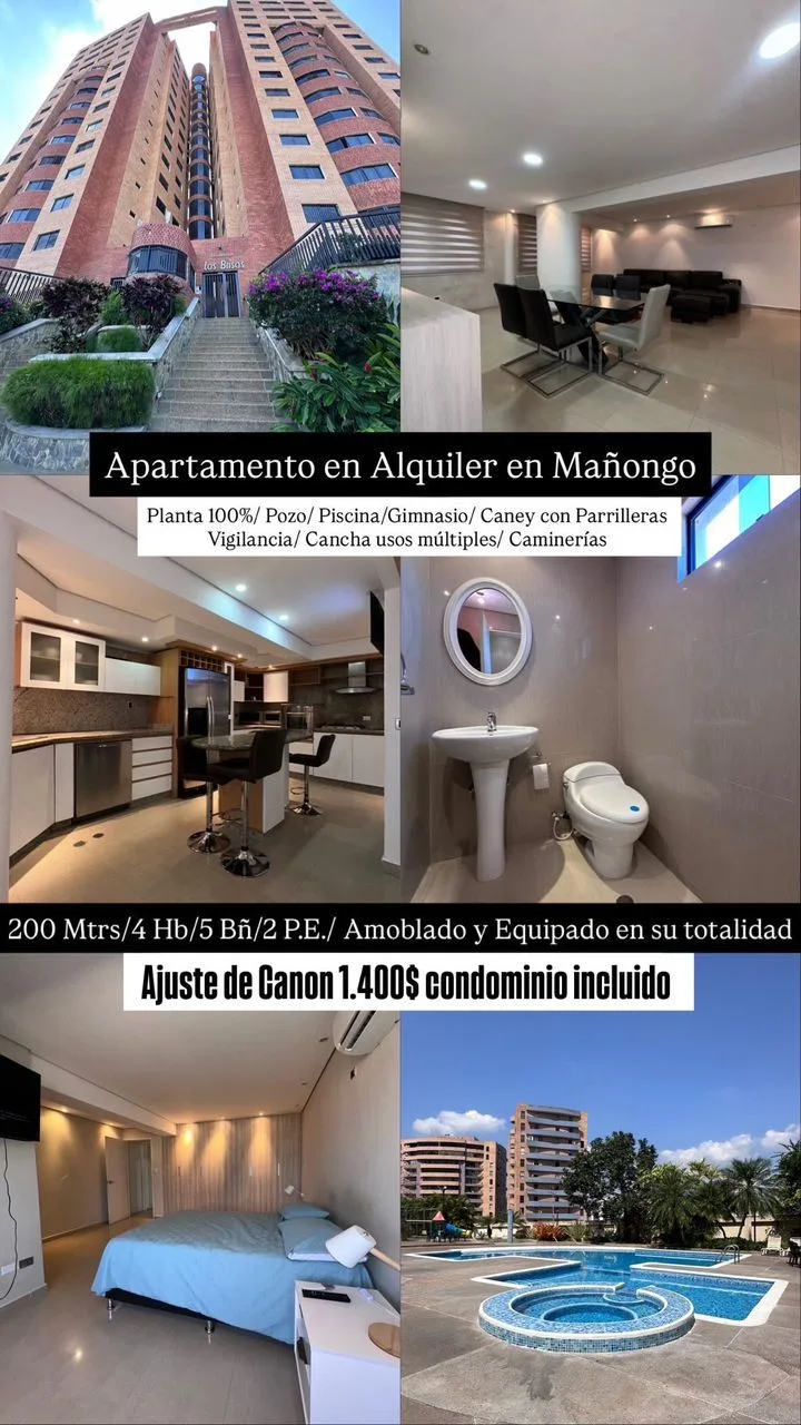 Apartamento en Alquiler en Mañongo — 4 hab 200m² — USD 1,400
