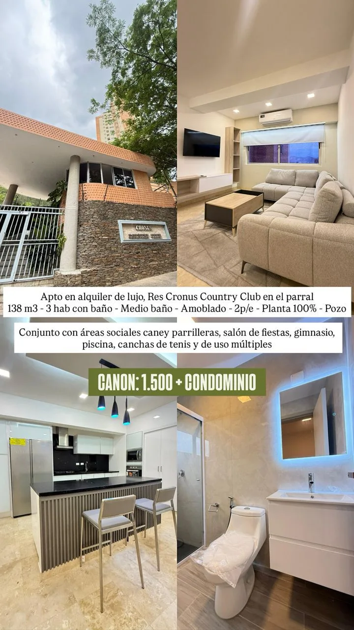 Apartamento en Alquiler en El Parral, Res. Cronus Country Club — 3 hab 138m² — USD 1,500