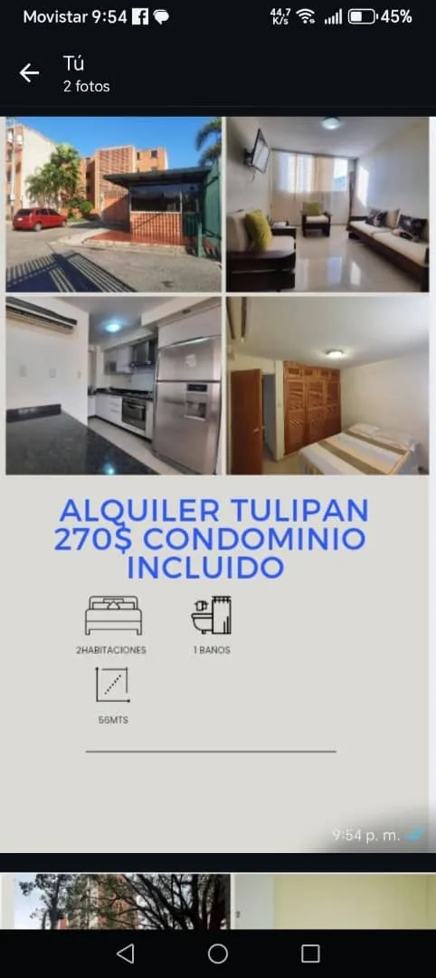 Apartamento en Alquiler en Tulipán, San Diego — 2 hab 56m² — USD 270