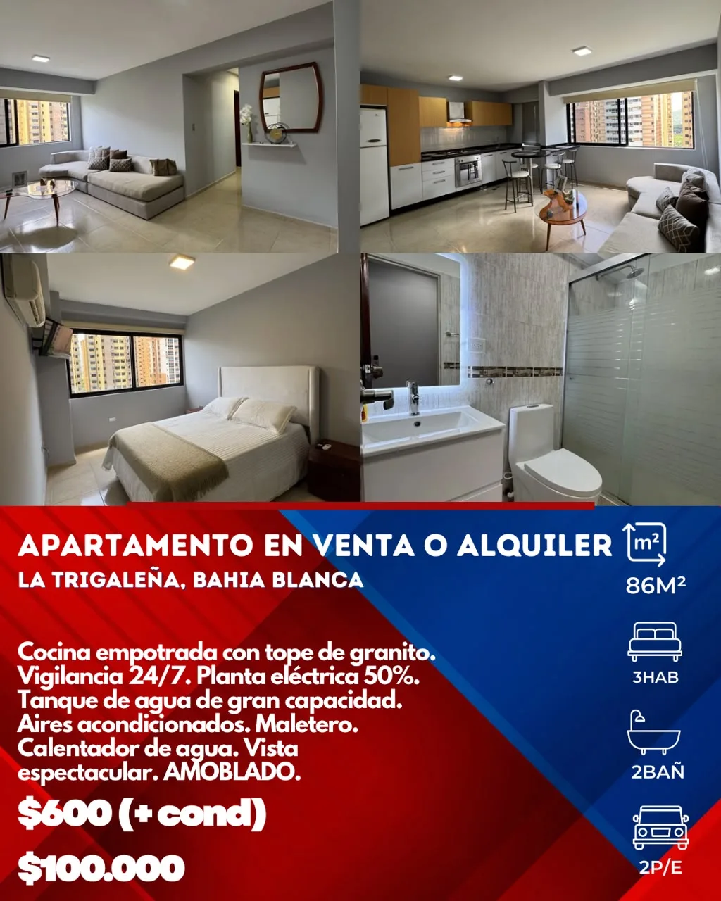 Apartamento en Venta en La Trigaleña, Bahía Blanca — 3 hab 86m² — USD 100,000