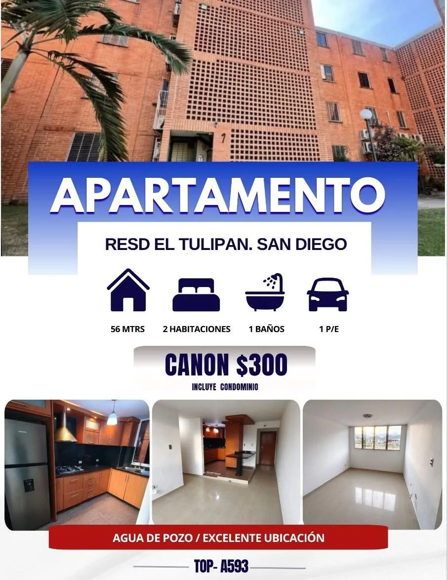 Apartamento en Alquiler en Tulipan — 2 hab 56m² — USD 300