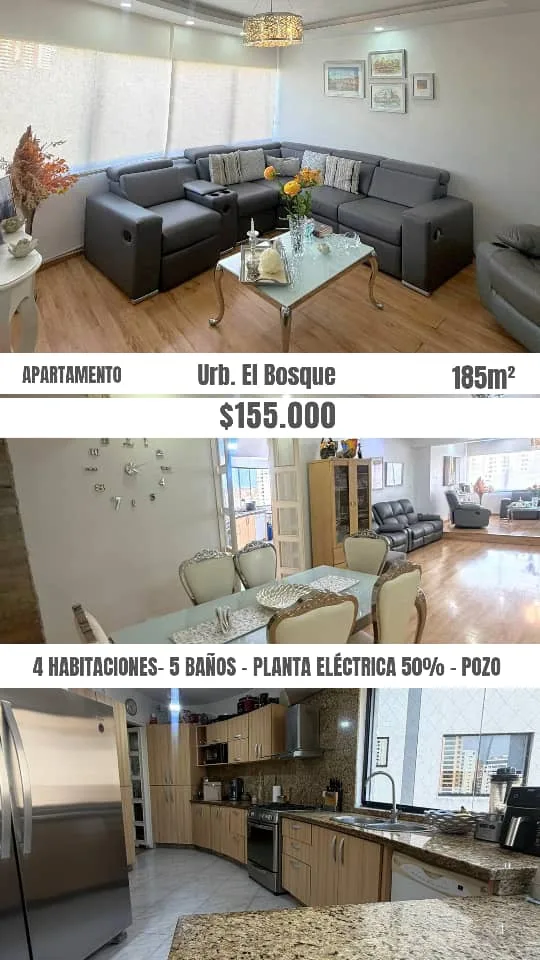 Apartamento en Venta en Urb. El Bosque — 4 hab 185m² — USD 155,000