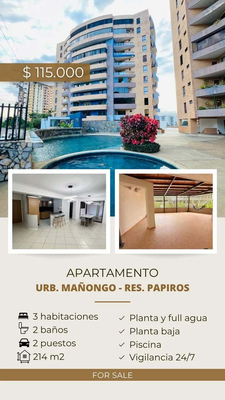 Apartamento en Venta en Mañongo - Res. Papiros — 3 hab 214m² — USD 115,000