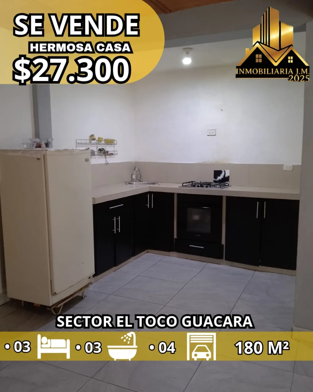 Casa en Venta en El Toco de Guacara — 3 hab 180m² — USD 27,300