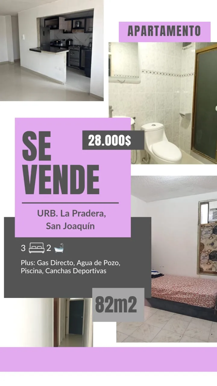 Apartamento en Venta en La Pradera, San Joaquín — 3 hab 82m² — USD 28,000