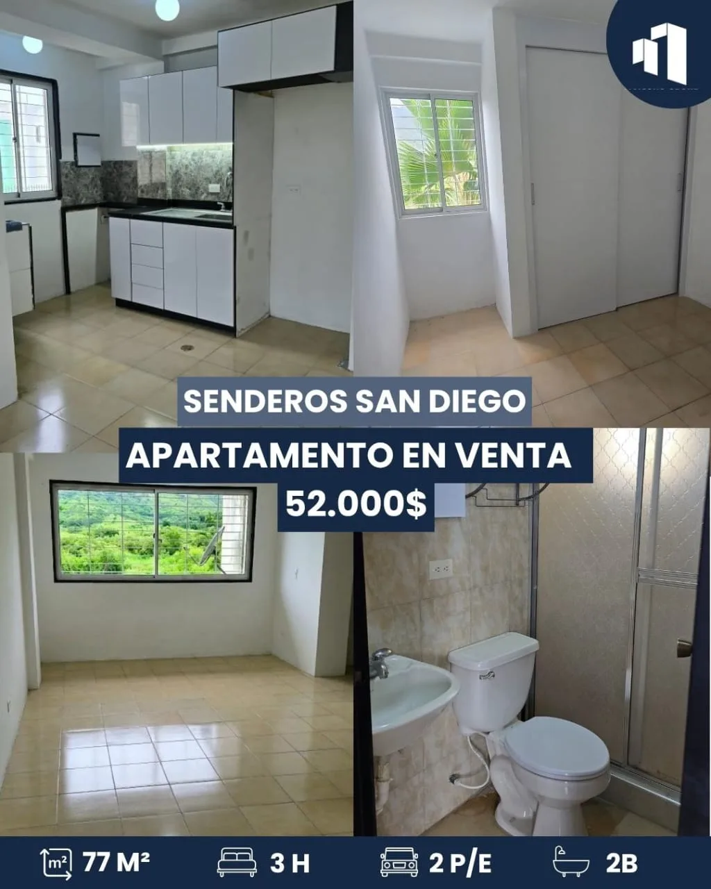 Apartamento en Venta en Senderos de San Diego — 3 hab 77m² — USD 52,000