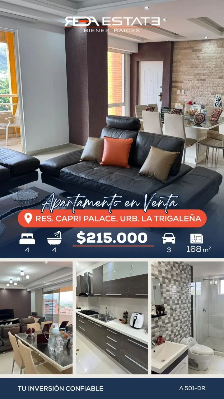 Apartamento en Venta en Res. Capri Palace, Urb. La Trigaleña, Valencia — 4 hab 168m² — USD 215,000
