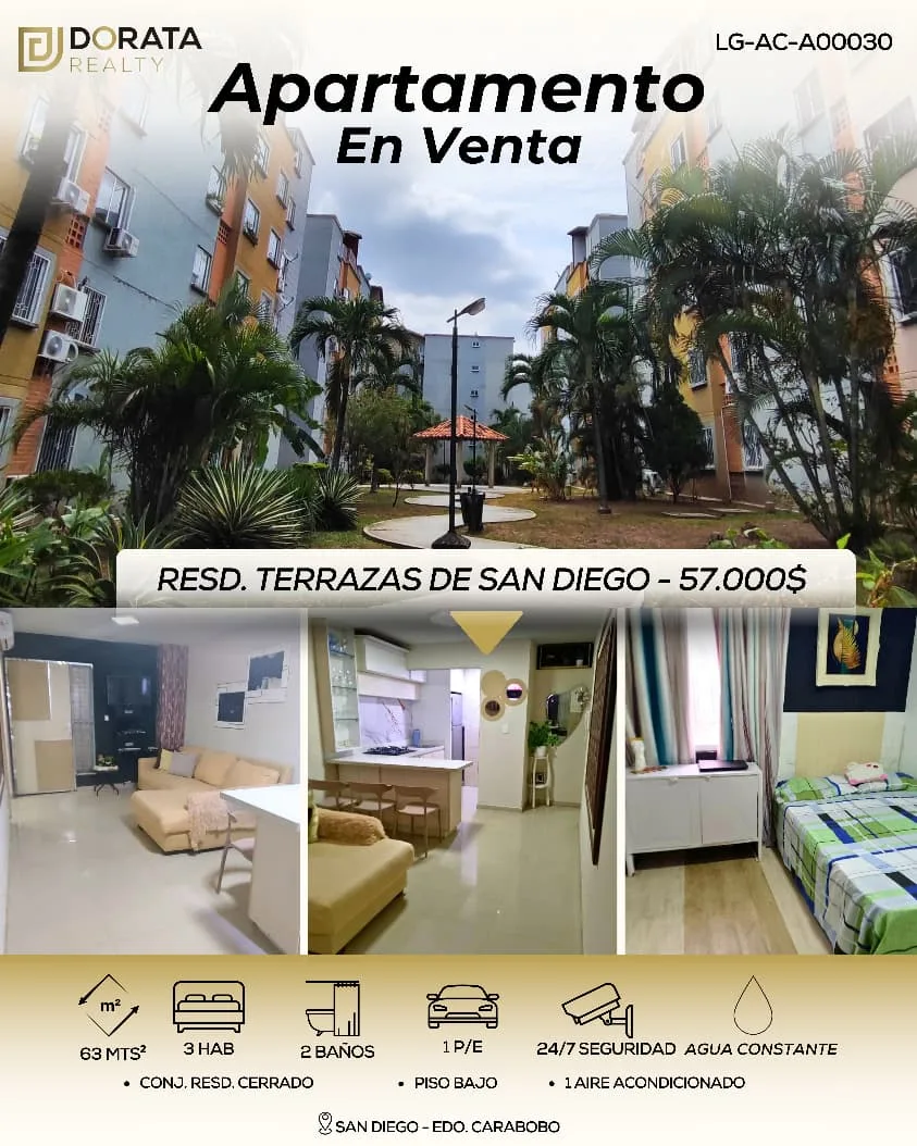 Apartamento en Venta en Resd. Terrazas de San Diego — 3 hab 63m² — USD 57,000