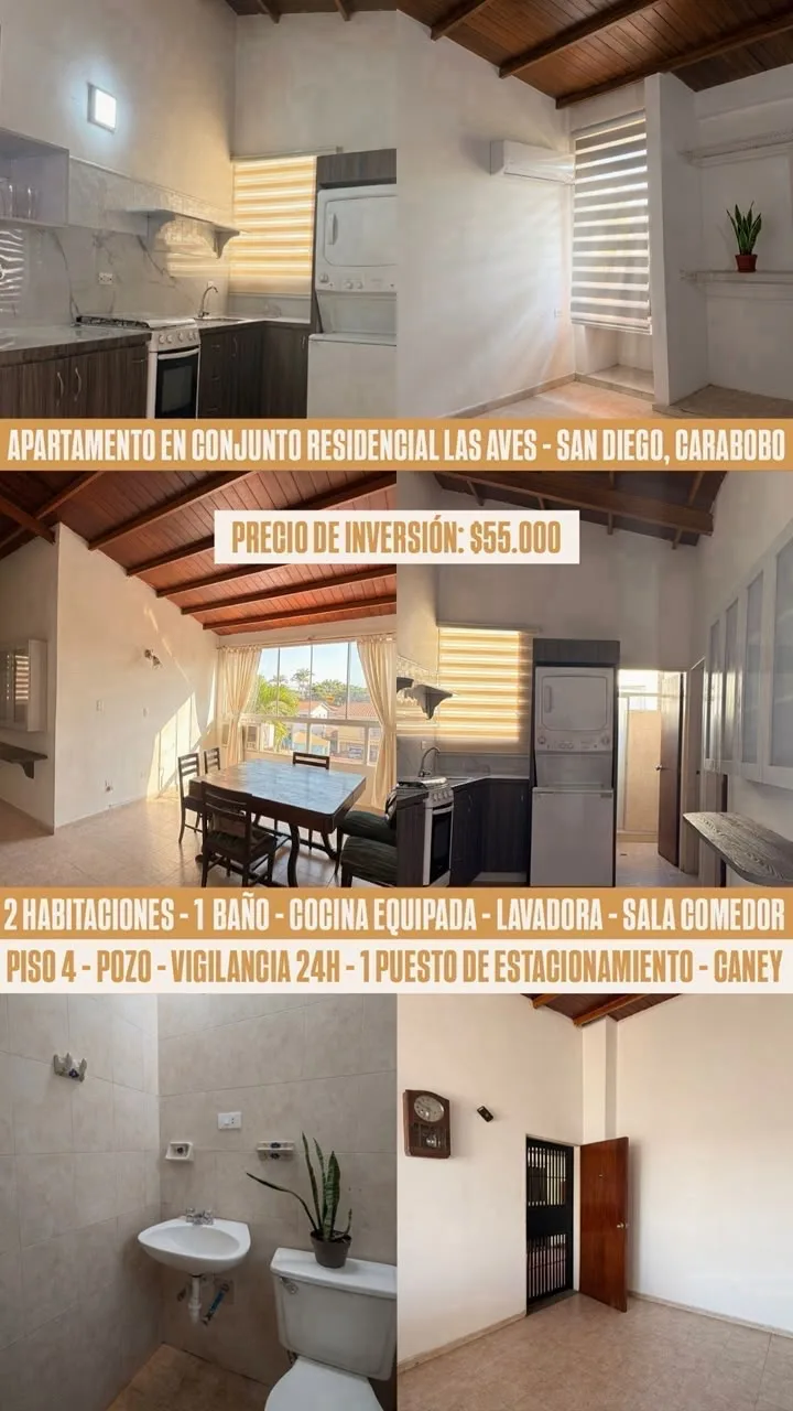 Apartamento en Venta en Conjunto Residencial Las Aves, San Diego - Carabobo — 2 hab — USD 55,000