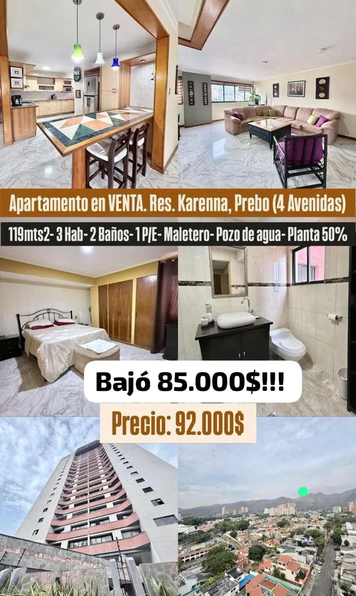 Apartamento en Venta en Urb, Prebo, Resd. Karenna (4 Avenidas de Prebo) — 3 hab 119m² — USD 85,000