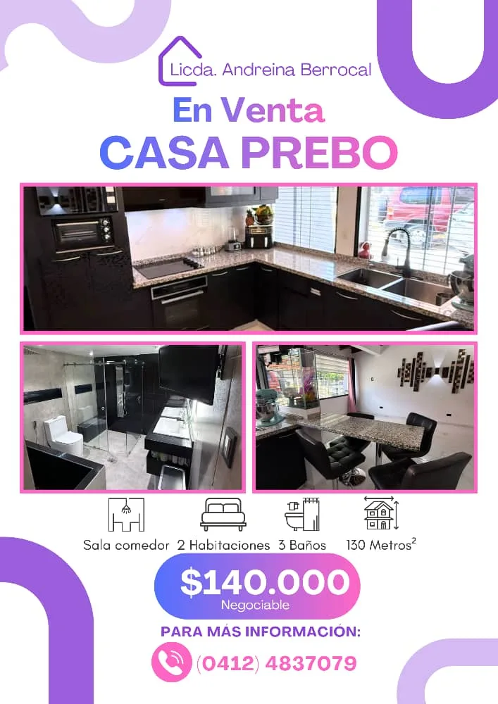 Casa en Venta en Sábana Larga / Prebo — 2 hab 130m² — USD 140,000