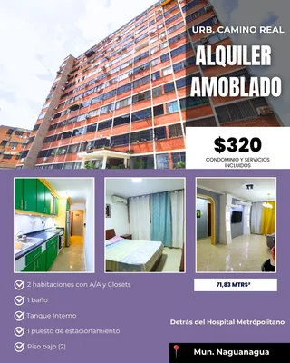 Apartamento en URB. CAMINO REAL, NAGUANAGUA (Detrás del Hospital Metropolitano)