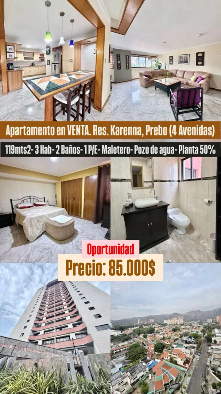 Apartamento en Venta en Urb, Prebo, Res. Karenna. (4 Avenidas) — 3 hab 119m² — USD 85,000