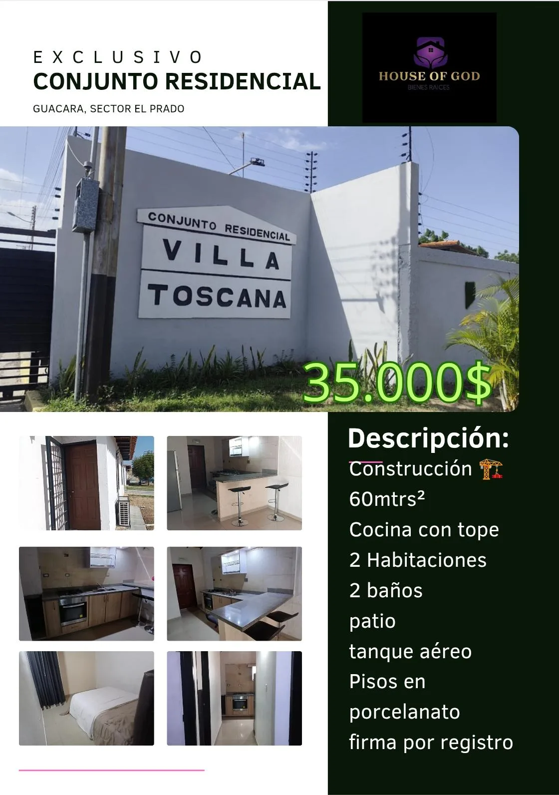 Casa en Venta en Villa Toscana, Guacara, Estado Carabobo — 2 hab 60m² — USD 35,000