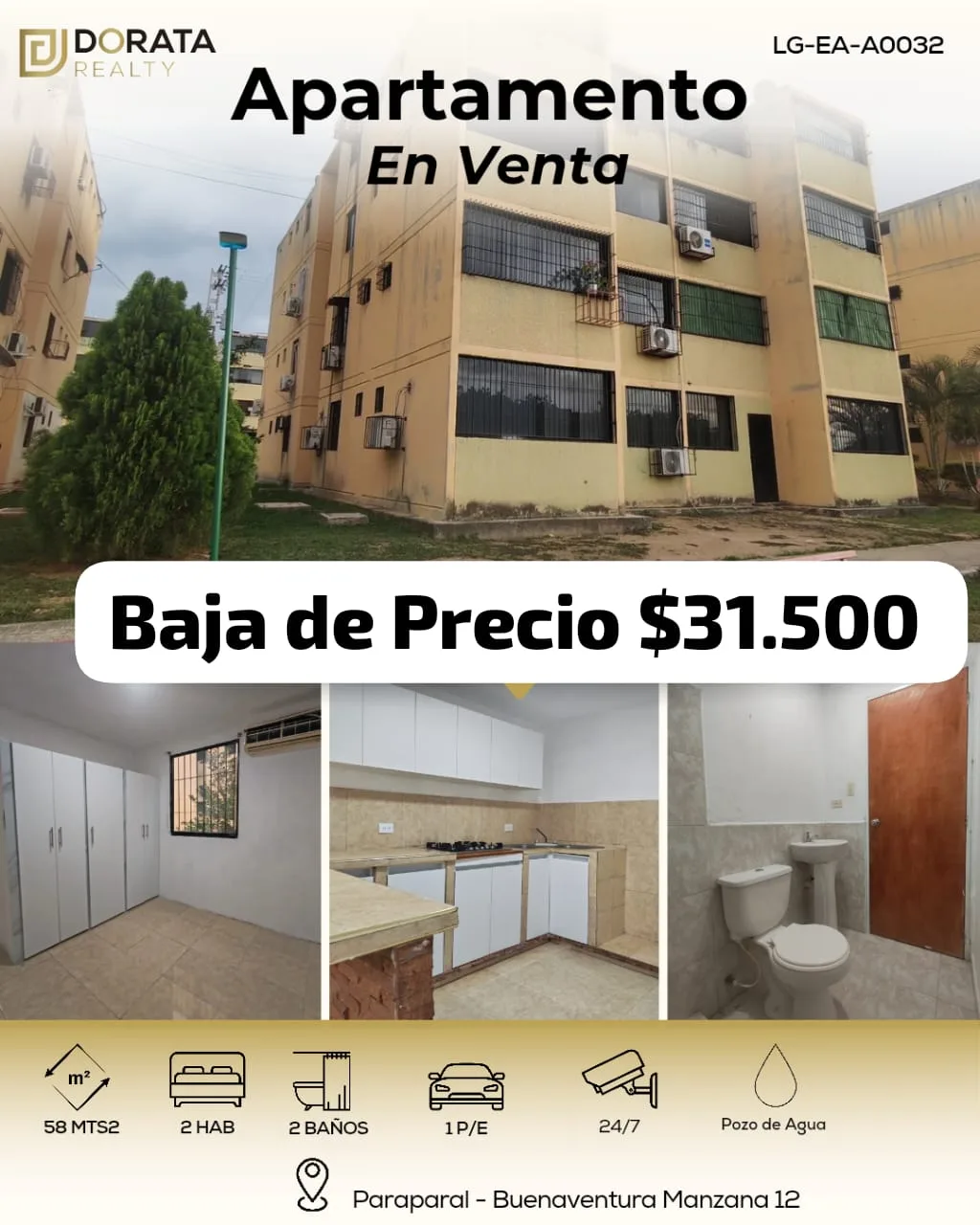 Apartamento en Venta en Buenaventura — 2 hab 58m² — USD 31,500