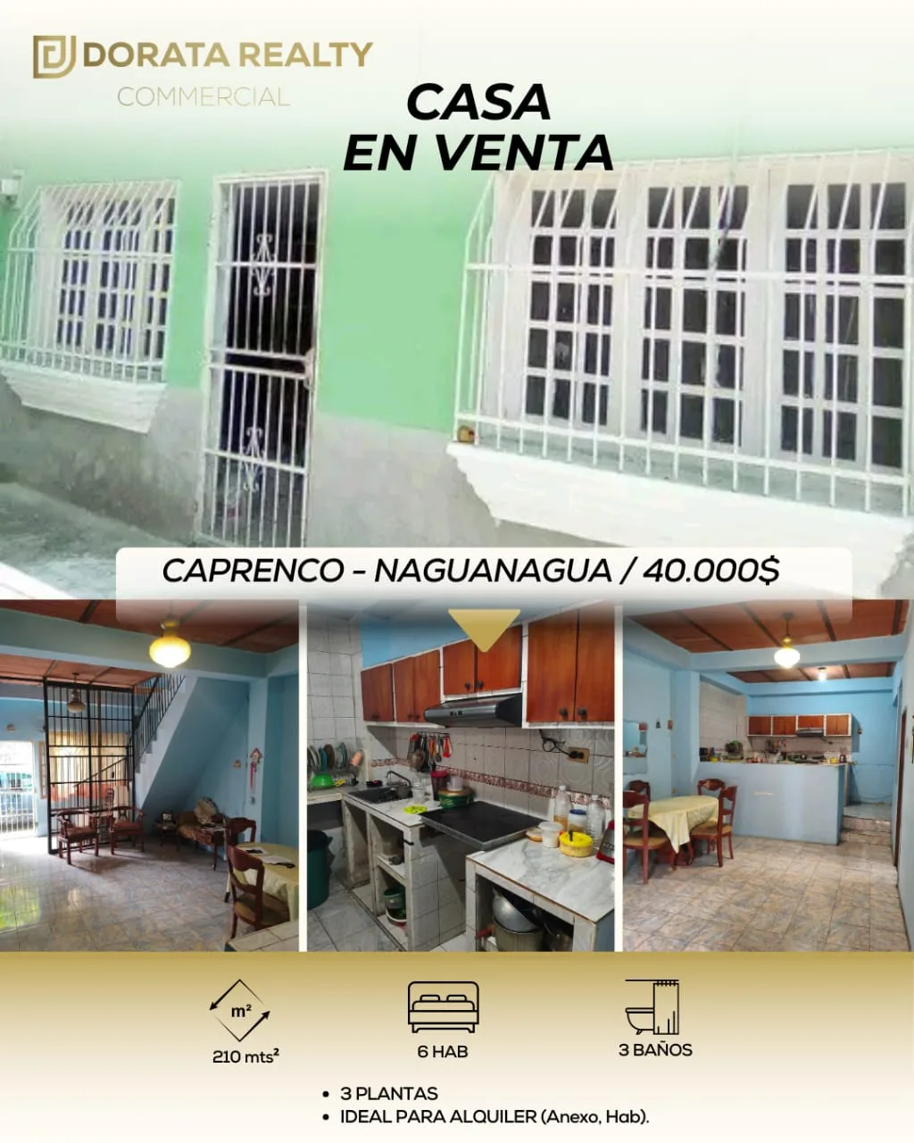 Casa en Venta en Urbanización Caprenco, Naguanagua — 6 hab 210m² — USD 40,000