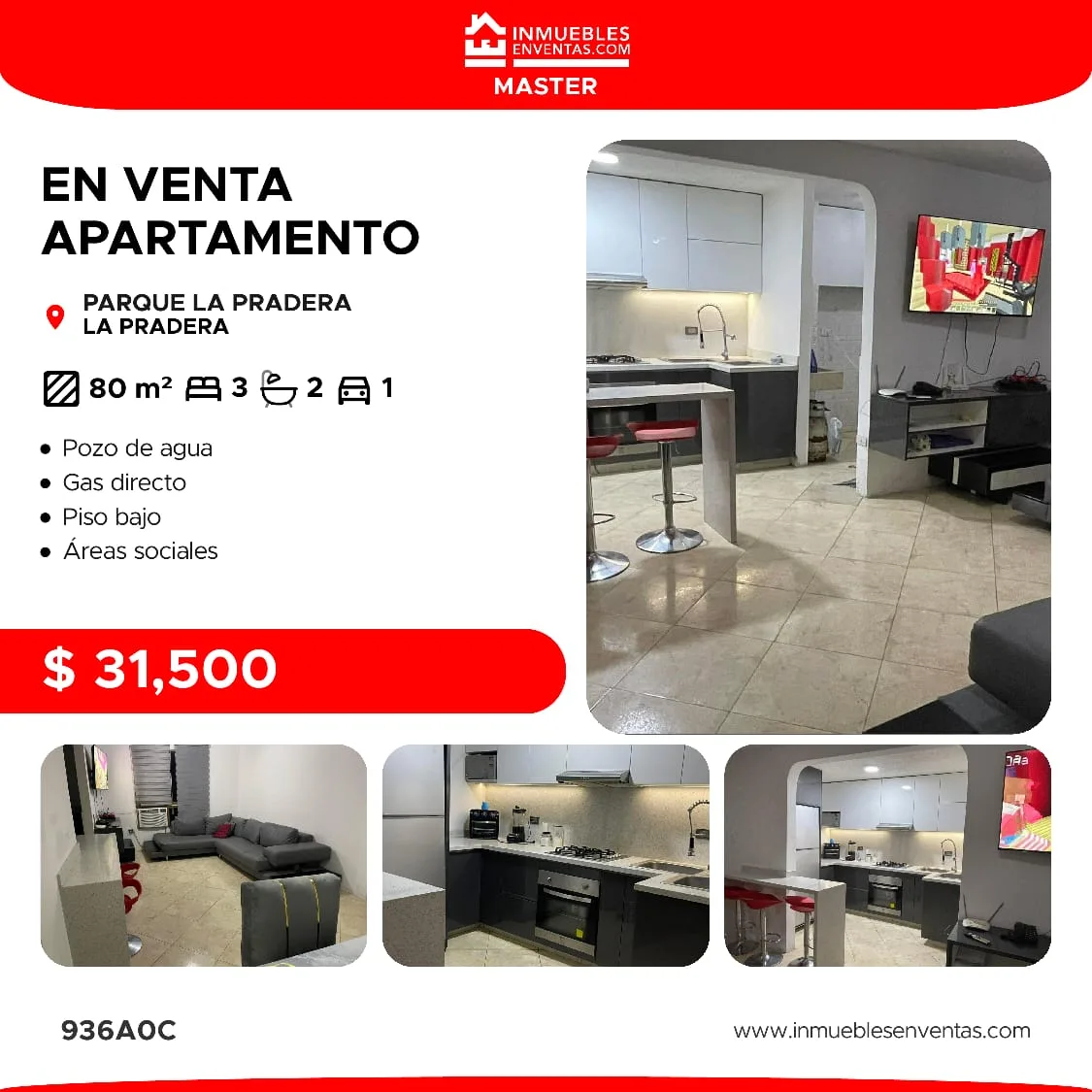 Apartamento en Venta en Parque La Pradera San Joaquín — 3 hab 80m² — USD 31,500