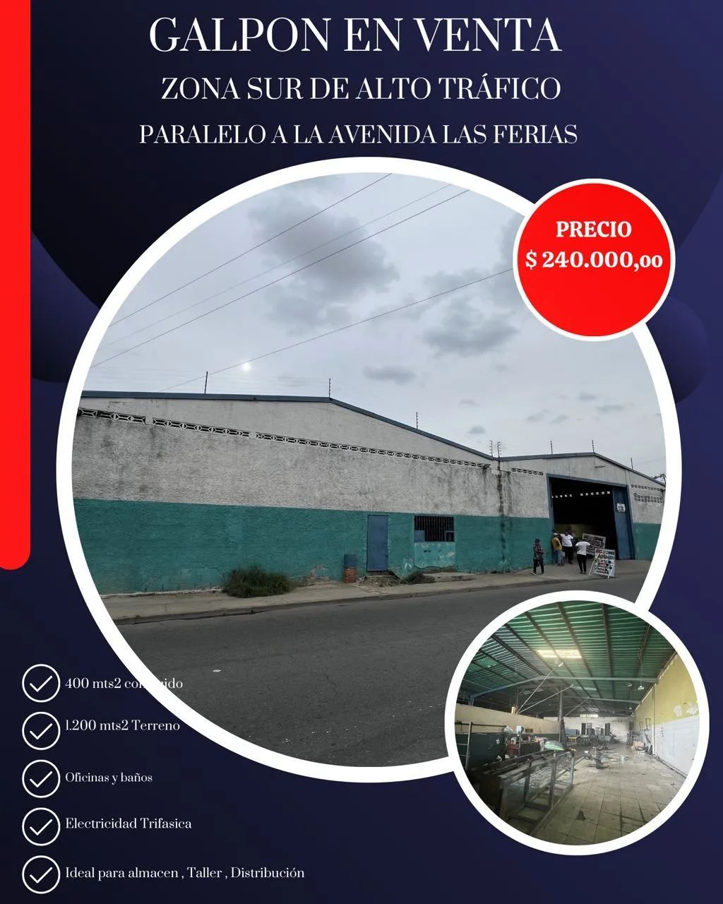 Galpón en Venta en La Zona Sur — 1 hab 450m² — USD 240,000