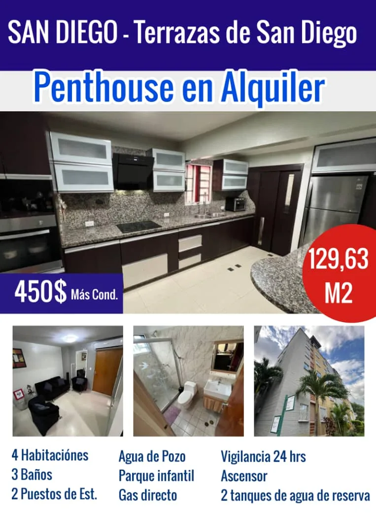 Apartamento en Alquiler en Terrazas de San Diego, CC Fin de siglo, Cárcamo a Macdonald y Clínica Valle Verde — 4 hab 130m² — USD 450