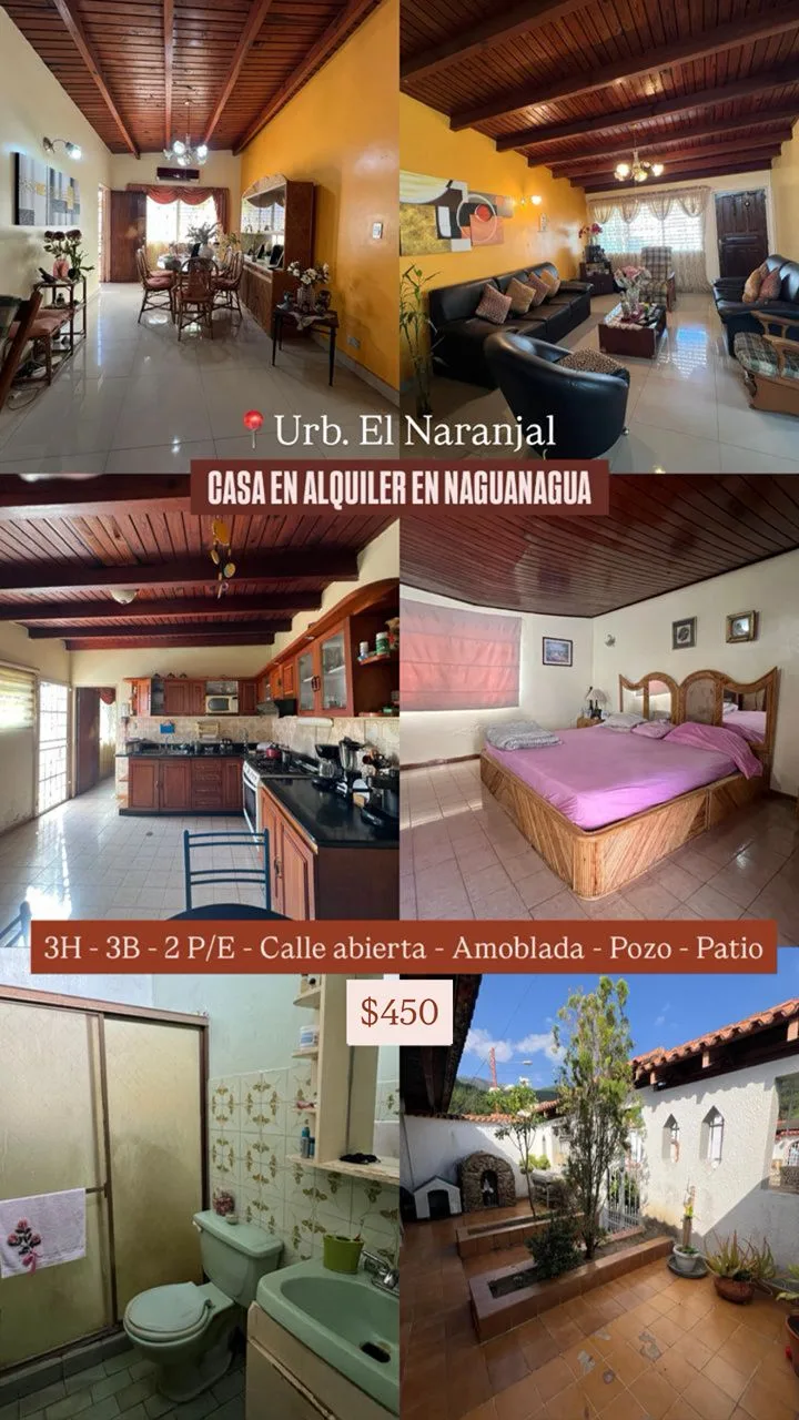 Casa en Alquiler en Naguanagua, Urb El Naranjal — 3 hab — USD 450