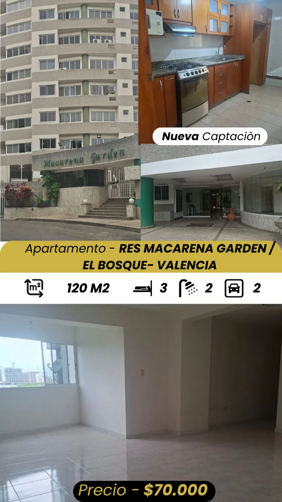 Apartamento en Venta en Residencia Macarena Garden El bosque - Valencia — 3 hab 120m² — USD 70,000
