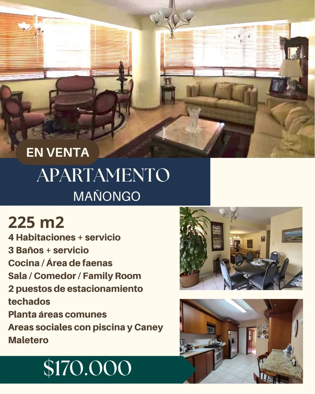 Apartamento en Venta en MAÑONGO — 4 hab — USD 170,000