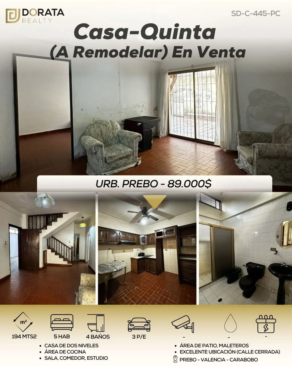 Casa en Venta en Prebo — 5 hab 194m² — USD 89,000