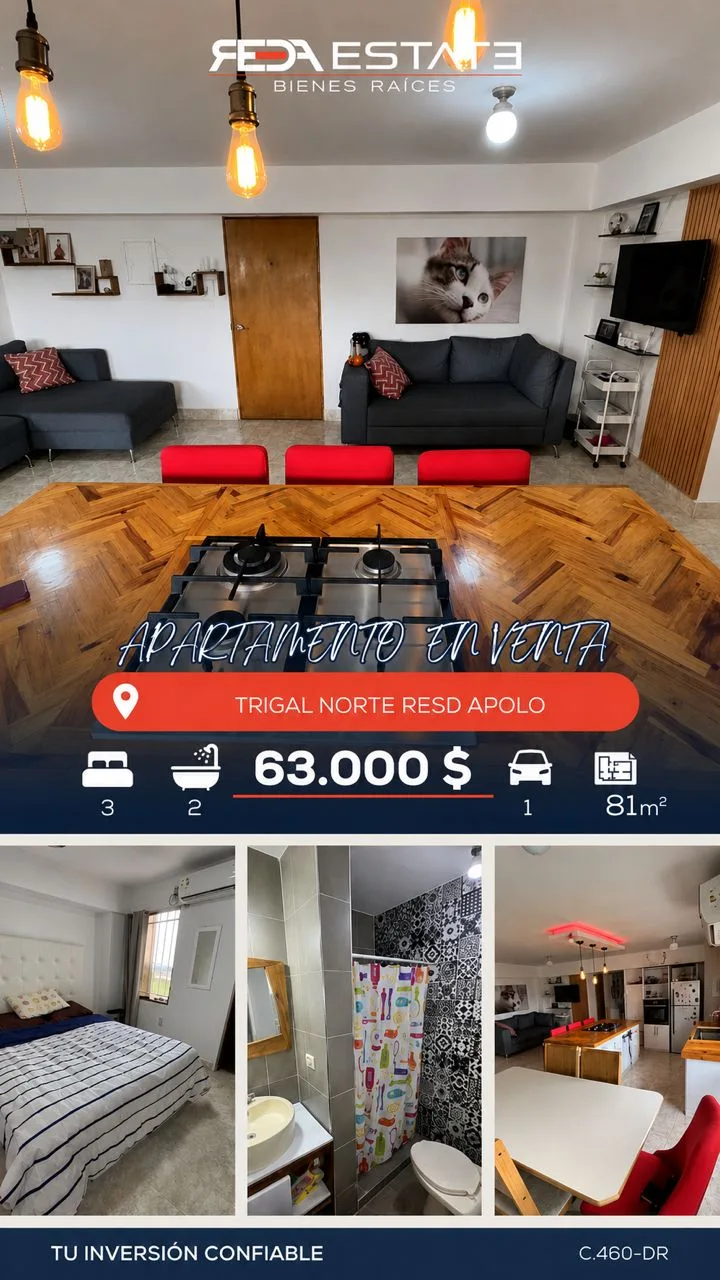 Apartamento en Venta en Trigal Norte, Res. Apolo — 3 hab 81m² — USD 63,000