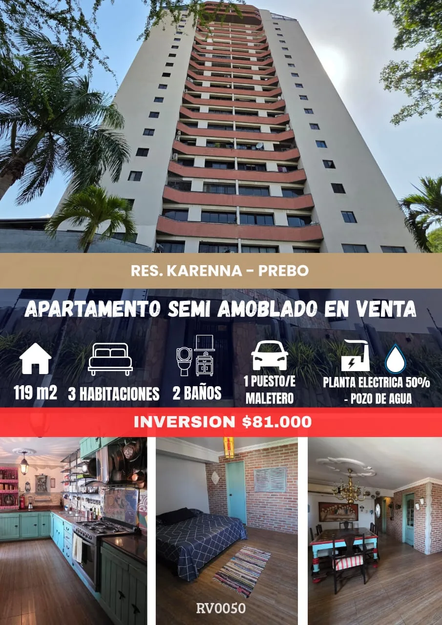 Apartamento en Venta en Urb, Prebo, Resd. Karenna — 3 hab 119m² — USD 81,000