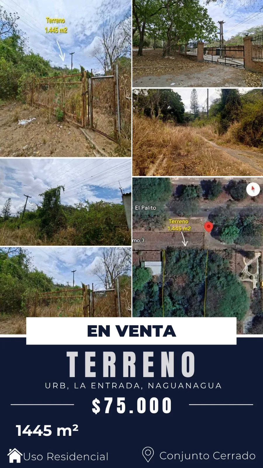 Terreno en Venta en URB LA ENTRADA, Naguanagua 1445m² — USD 75,000