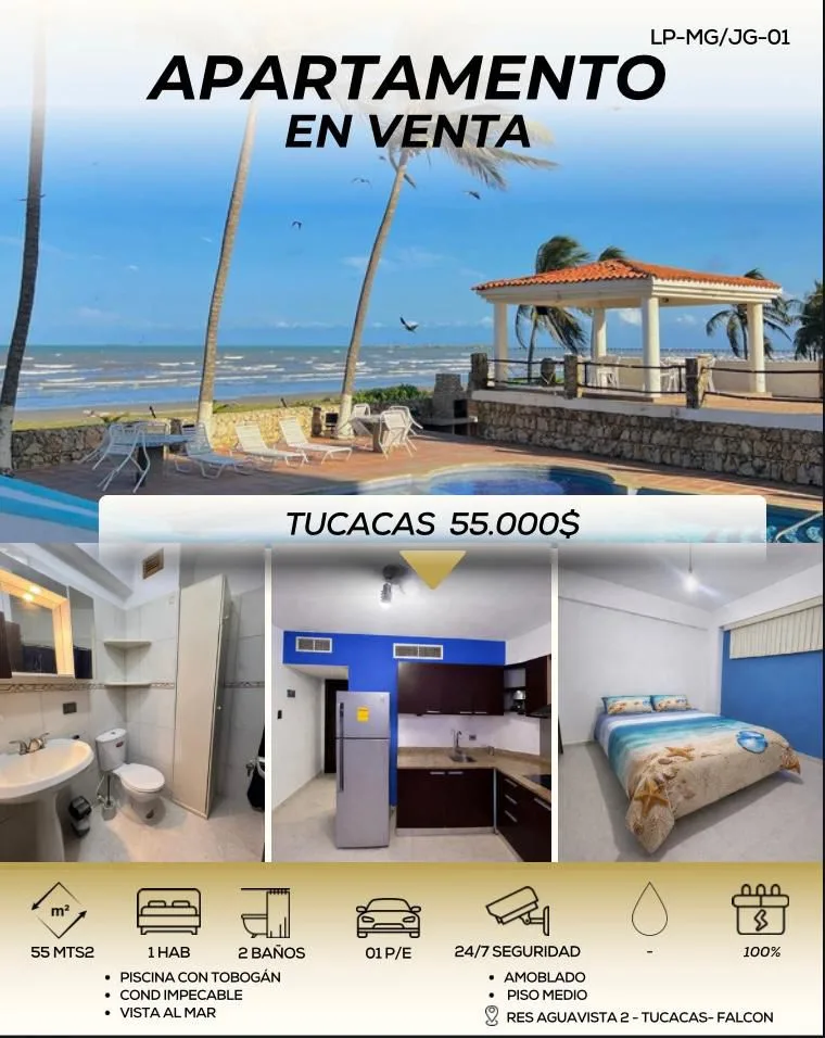 Apartamento en Venta en Residencias Agua Vista 2, Tucacas — 1 hab 46m² — USD 55,000
