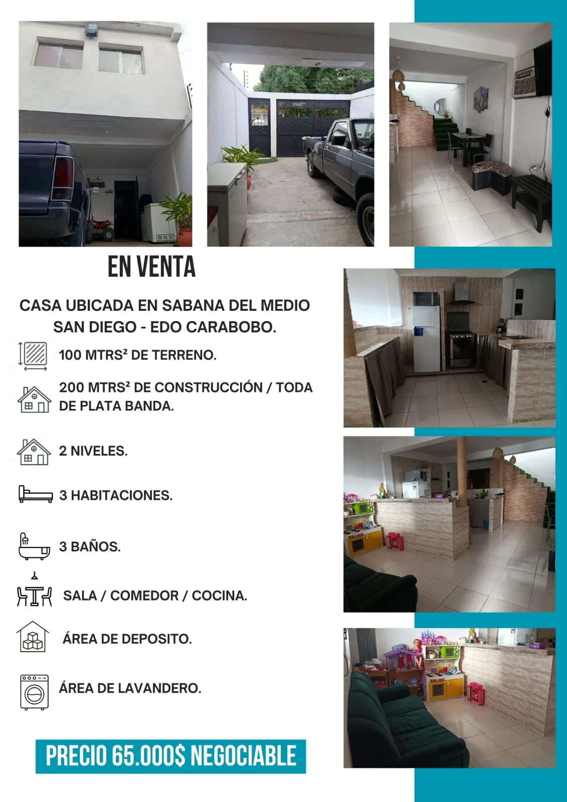 Casa en Venta en Sabana del Medio — 3 hab 200m² — USD 65,000