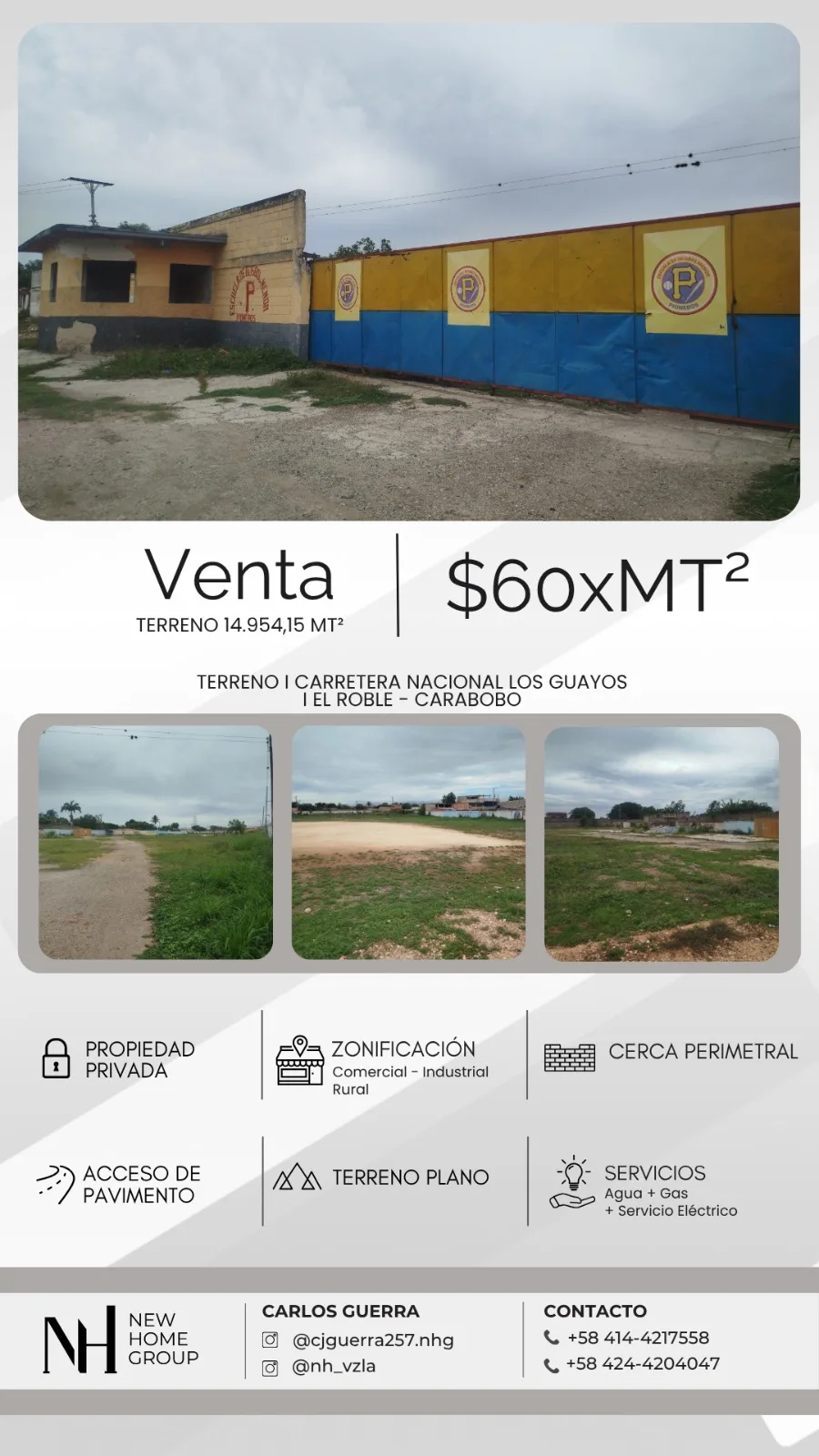 Terreno en Venta en Carretera Nacional Los Guayos, El Roble - Carabobo 14954m² — USD 60
